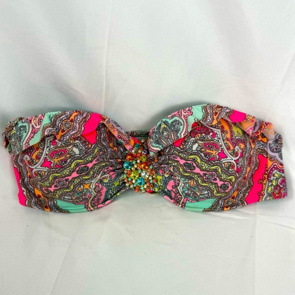 Victoria’s Secret Teal Bikini Bathing Suit Swim Top Size 36C With Jewel Accent‎